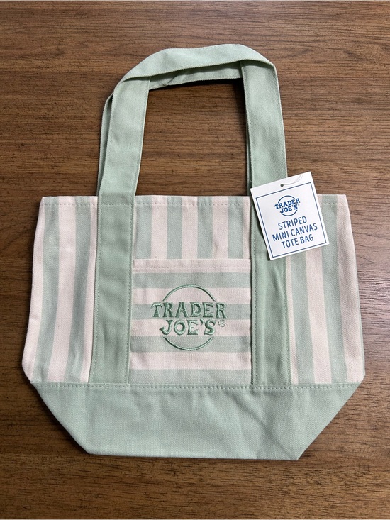 Trader Joe'S Handbags - Trader Joe's Striped Mini Canvas Tote Bag Sage Green NWT Limited Edition 🆕